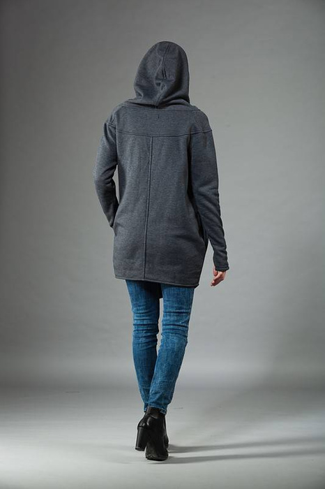 Szara bluza z kapturem, Asymetryczn płaszcz, Handmade