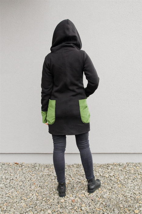 Bluza Ragini Long, Bluza czarna z zielonymi kieszeniami, Hand made