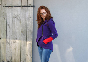 Bluza z kapturem, Asymetryczna bluza, krótka bluza fioletowa