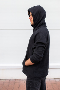 bluza męska z lnu czarnego, tunika lniana męska , czarna koszula męska lniana, czarna bluza z kapturem męska z polskiego lnu