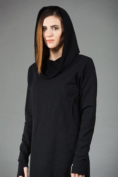 Tunika Asymetryczna, bluza z kapturem,  czarna damska bluza