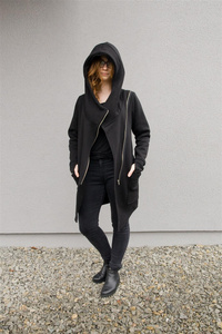 Bluza czarna na azmek, Bluza z kapturem, długi płaszcz asymetryczny