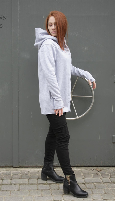 Bluza długa z kieszeniami , luźna bluza , bluza na yogę, zapinana na zamek z boku