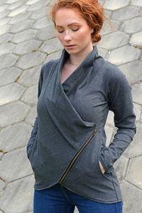 Gray Women Sweatshirt, Sweatshirt Cardigan, Wrap Cardigan, Plus Size Clothing, Zipped Sweatshirt,Asymmetrical Cardigan,Minimalist Sweatshirt