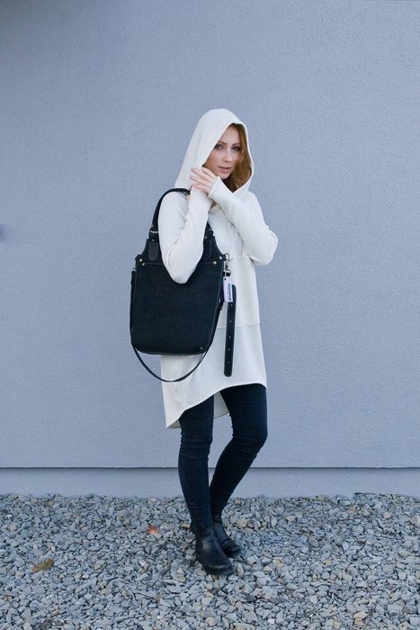 Czarna Torebka skórzana na ramię, torebka crossbody, torebka ze skóry handmade