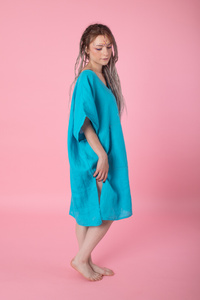 Sukienka plazowa, tunika lniana luźna.polski len, polska produkcja, polski producent,  sukienka luźna z lnu