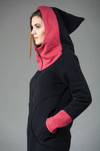 Czarna bluza na zamek, Długa bluza, Czarna bluza, Odzież Plus Size, Bluza, Bluza z długim rękawem, Manufaktura