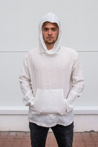 Koszulka męska z lnu, koszula lniana, bluza męska z lnu, lniana tunika męska z lnu polskiego, biała koszula lniana, polski produkt lniany 