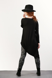 Tunika , czarna asymetryczna, długa kopertowa tunika