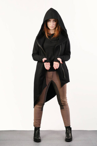 Asymetryczna bluza z kapturem, czarna bluza na zamek