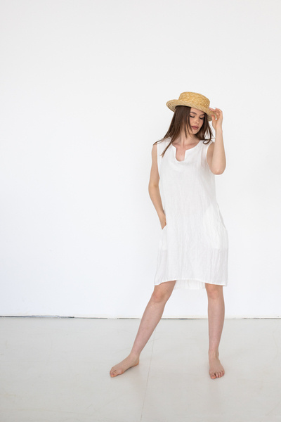 Sukienka lniana , len polski, manufaktura, sukienka z lnu , luźna jasna lniana sukienka polski projektant