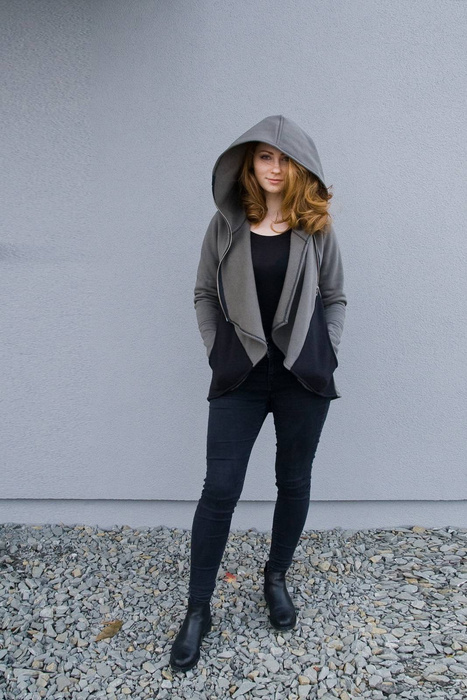 Bluza khaki krótka, Handmade, Bluza z Kapturem, Polski producent