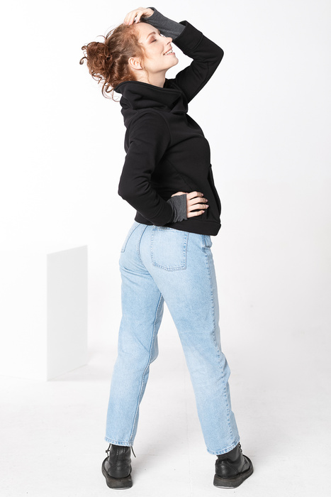 Bluza damska , bluza kangur z kapturem damska polska dzianina, szytew Polsce, krótka damska bluza zestójką