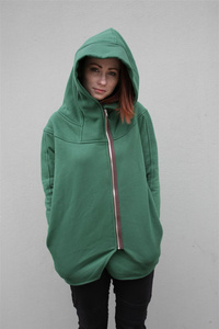 Zielona bluza zapinana na boku, luźna bluza damska, Polski produkt handmade