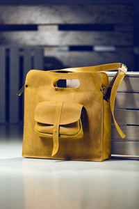 Torba skórzana, duża torebka, żółta torba, aktówka, długi pasek , torebka handmade