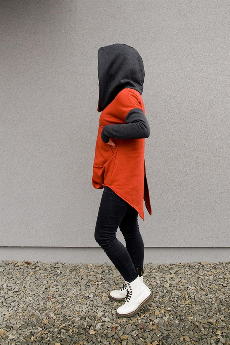 Bluza marszczona pomarańczowa , bluza z kapturem