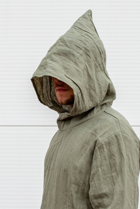 Tunika męska lniana , kangur męski lniany, Polski len , koszula męska lniana , bluza lniana męska na lato, zielona lniana koszulka z długim rękawem