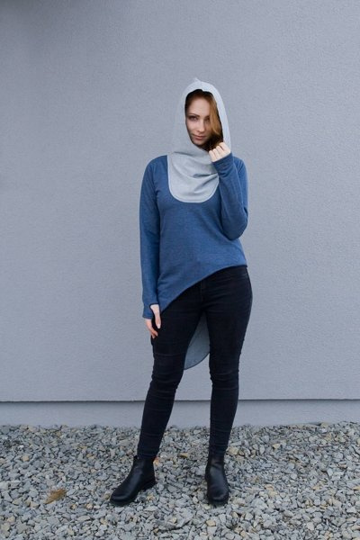 Sweter damski, bluza tunika damska asymetryczna z kapturem