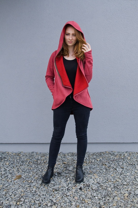 Bluza z kapturem krótka, Asymetryczny zamek, Handmade, Polski producent