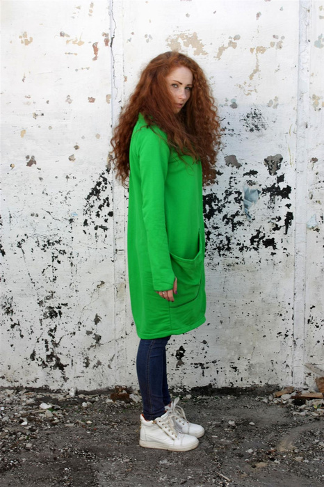 Bluza damska zielona , luźne wdzianko damskie, długa bluza bawełniana, narzutka, kardigan