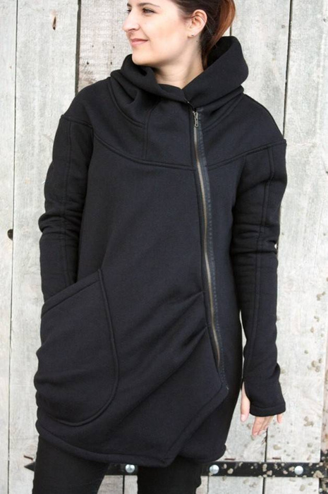 Czarna bluza damska, płaszcz damski luźny, duże rozmiary , asymetryczna bluza damska