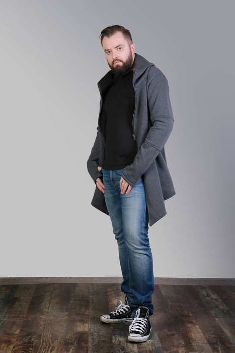 Bluza grafitowa męska z kapturem, Asymetryczna bluza męska