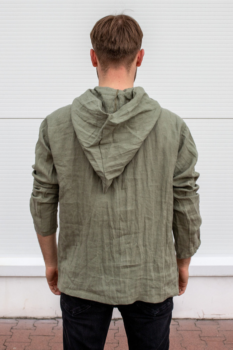 Tunika męska lniana z kapturem Polska produkcja , lniana bluza męska, męska tunika , kangurek męski z lnu , koszula męska na lato z lnu , polski projektant