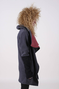 Szaro malinowa bluza na zamek, damska bluza asymetryczna, długa bluza damska bluza ze stójką