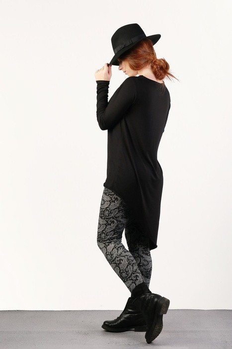 Tunika , czarna asymetryczna, długa kopertowa tunika