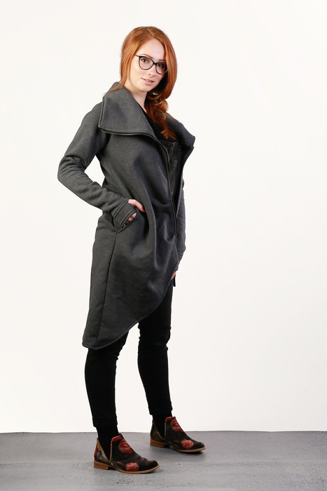 Bluza z asymetrycznym zamkiem, szara bluza na jeden bok