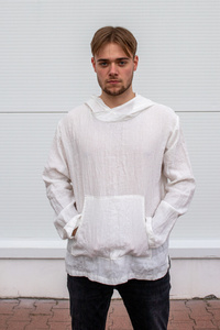 Koszulka męska z lnu, koszula lniana, bluza męska z lnu, lniana tunika męska z lnu polskiego, biała koszula lniana, polski produkt lniany 