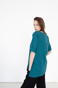 koszulka damska, lużna koszulka lniana , polski projektant, bluzka lniana , 100% len polska marka