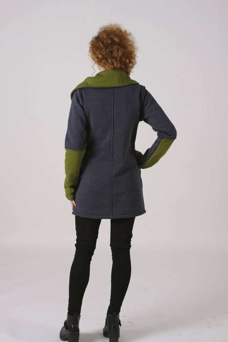 Bluza zapinana na skos , duża stójka , bluza damska na zamek , kurtka damska szara