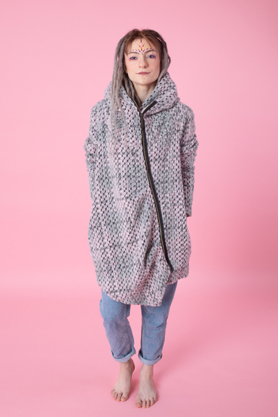 Płaszcz wełniany, Płaszcz z kapturem, Odzież Plus Size, Płaszcz asymetryczny, Odzież wełniana, Szary płaszcz, Płaszcz z kapturem, Płaszcz zimowy