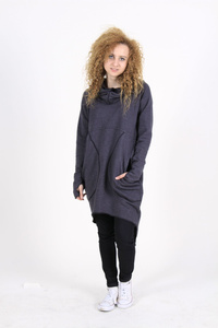 Bluza damska tunika szara długa luźna , kangurek damski