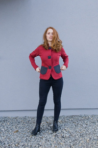 Marynarka damska, bluza damska na napy, bordowy krótki żakiet, dopsowana bluza