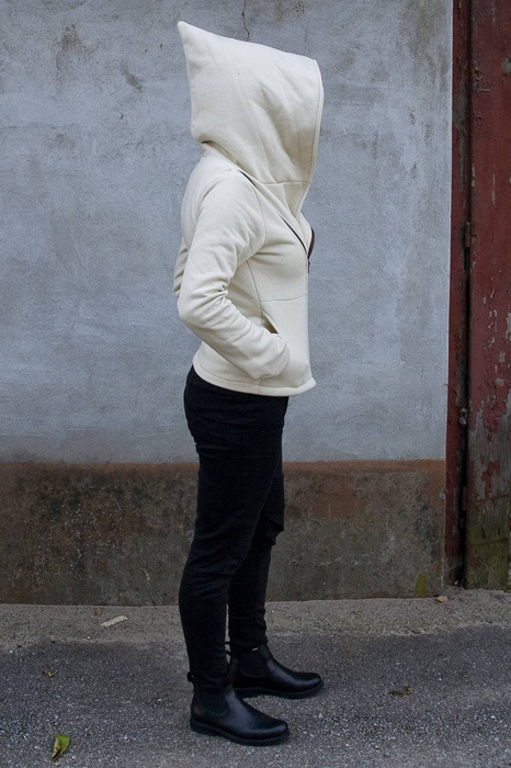 Krótka Bluza z kapturem w szpic, Bluza bawełniana, asymetryczna kurtka damska , Ramoneska damska