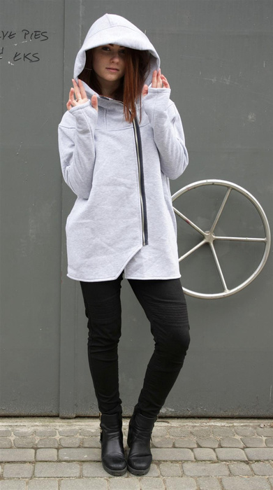 Bluza długa z kieszeniami , luźna bluza , bluza na yogę, zapinana na zamek z boku