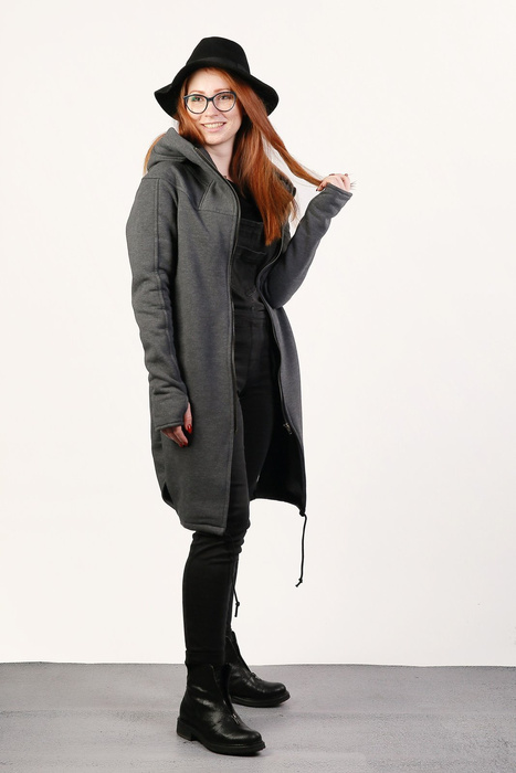 Płaszczykdamski bawełniany , długa bluza szara ,  bluza z kapturem