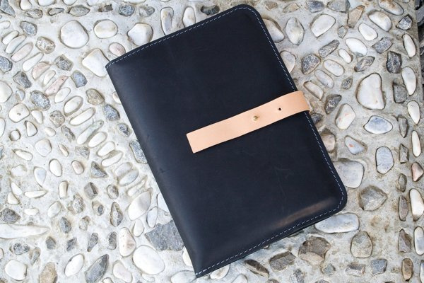 Organizer skórzany, czarny notatnik skórzany A4, planer, szkicownik  skórzany