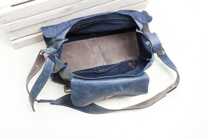 Torba skórzana, aktówka, listonoszka, niebieska duża torba unisex