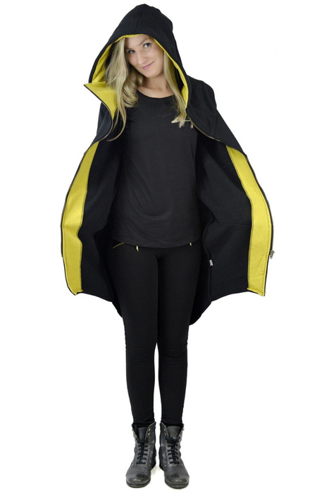 Bluza czarna na zamek, szeroka bluza damska, luźny płaszcz bawełniany , czarny płaszcz z kapturem