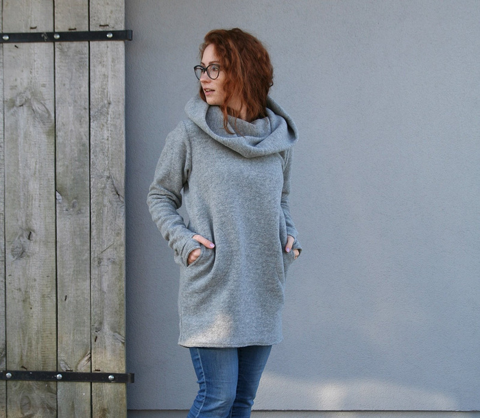 Sweter wełniany, bluza wełniana z kapturem , damski sweter