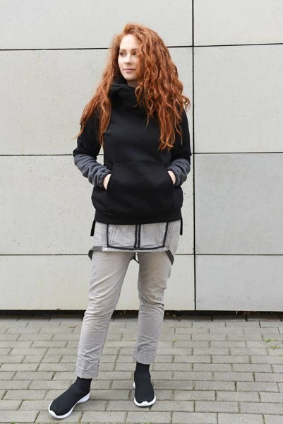 Bluza damska, kangurek czarny damski