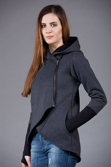 Bluza z kapturem Basa, futurystyczna odzież, asymetryczna bluza z kapturem, damska kurtka z kapturem, odzież Cyberpunk, kurtka sweterkowa,