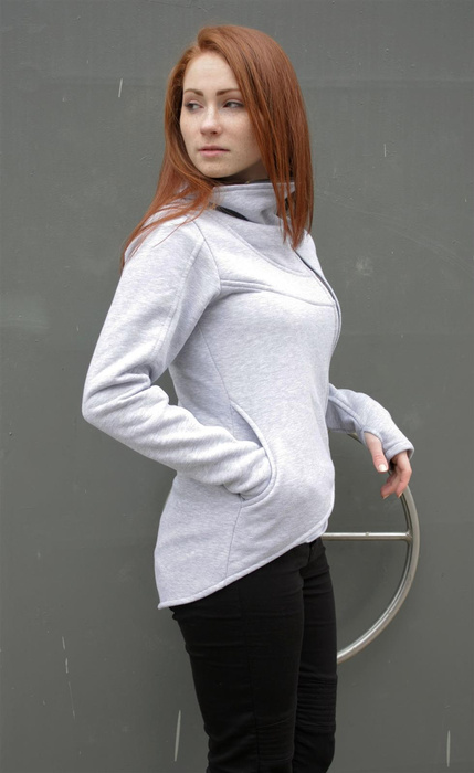 Bluza dresowa damska krótka, sportowa bluza damska, marynarka z dzianiny, bluza z asymetrycznym zamkiem