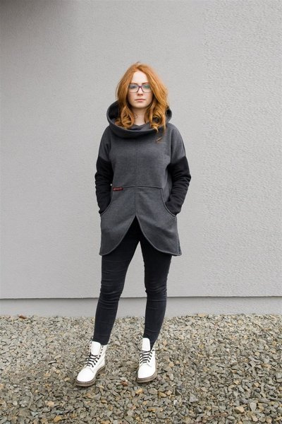 Bluza z zamkiem na tyle, kangurek z wielkim kapturem , damska bluza