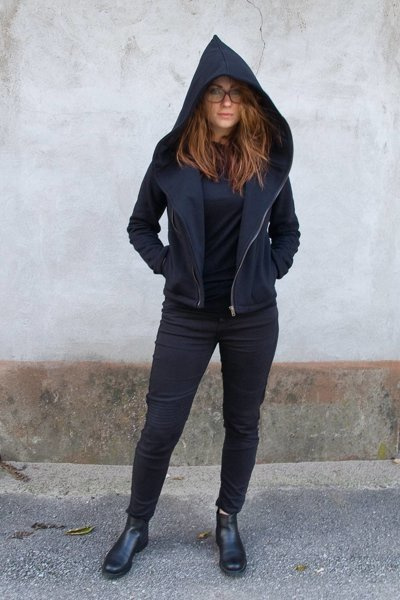 Kurtka czarna ,  Bluza bawełniana, ramoneska czarna z wielkim kapturem cyber kaptur, gotycki styl,