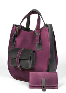 Torba skórzana, rękodzieło, dwukolorowa, worek