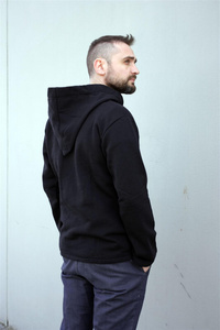 Bluza męska bawełniana z kapturem i wiązaniem pod szyją , luźna bluza męska czarna duże rozmiary